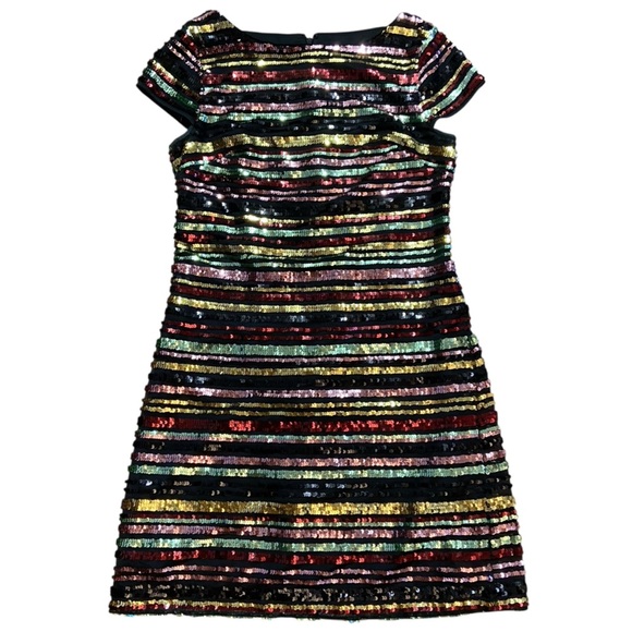 Vince Camuto Multicolor Sequin Striped Dress Size 8 Cap Sleeves Cocktail Party - Picture 8 of 13